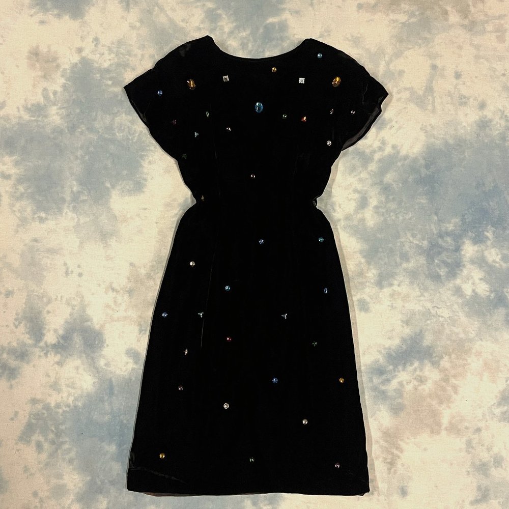 NYE Rainbow Rhinestone and Black Velvet Party Dress